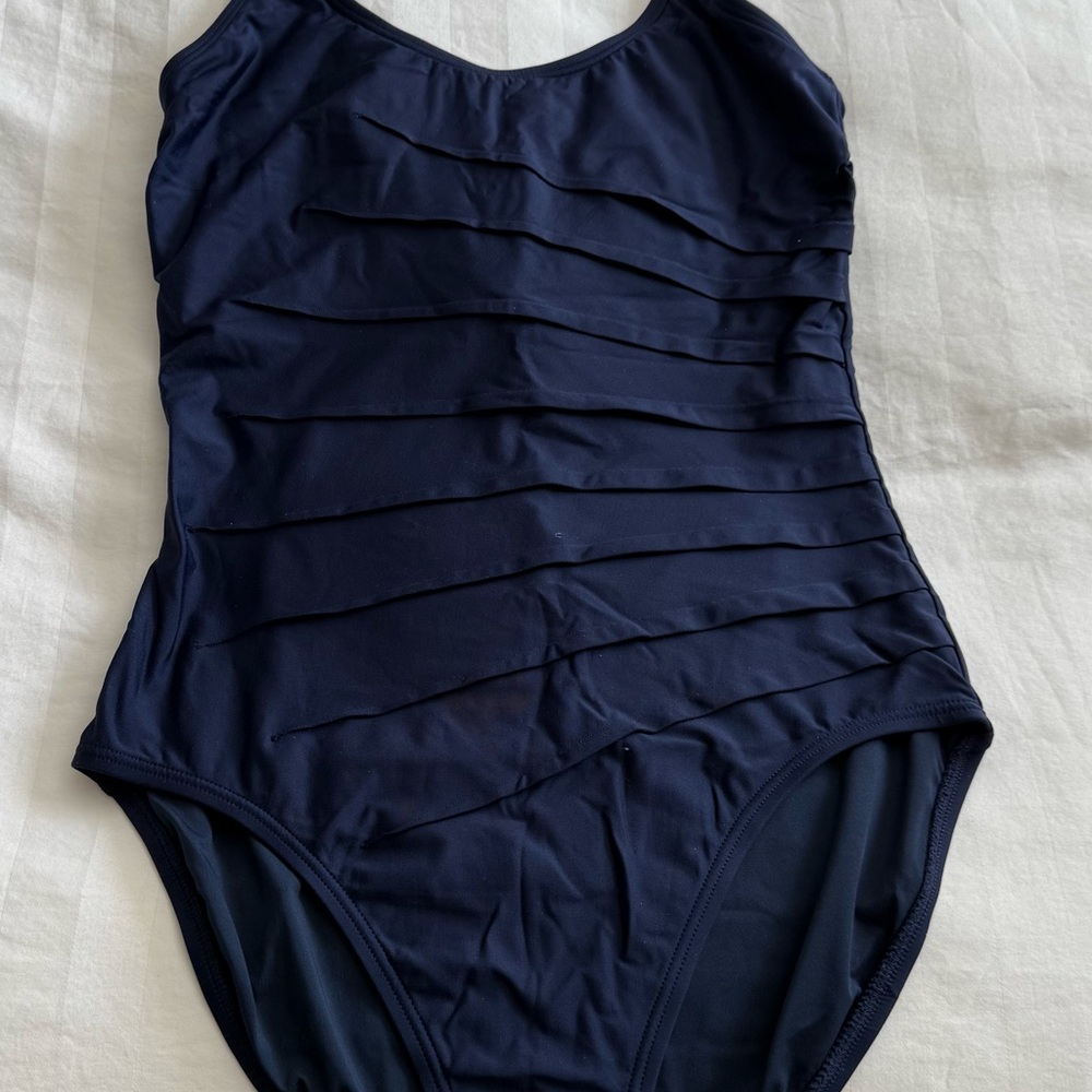 Calvin Klein Blue One Piece Swimsuit with Pleated Front
